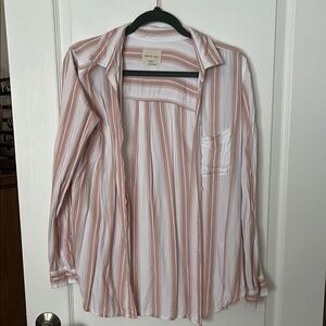 AE Striped Pink and White Button-Up Shirt